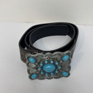 American Endurance Bonded Leather Western Belt Turquoise Stone Ornate Buckle